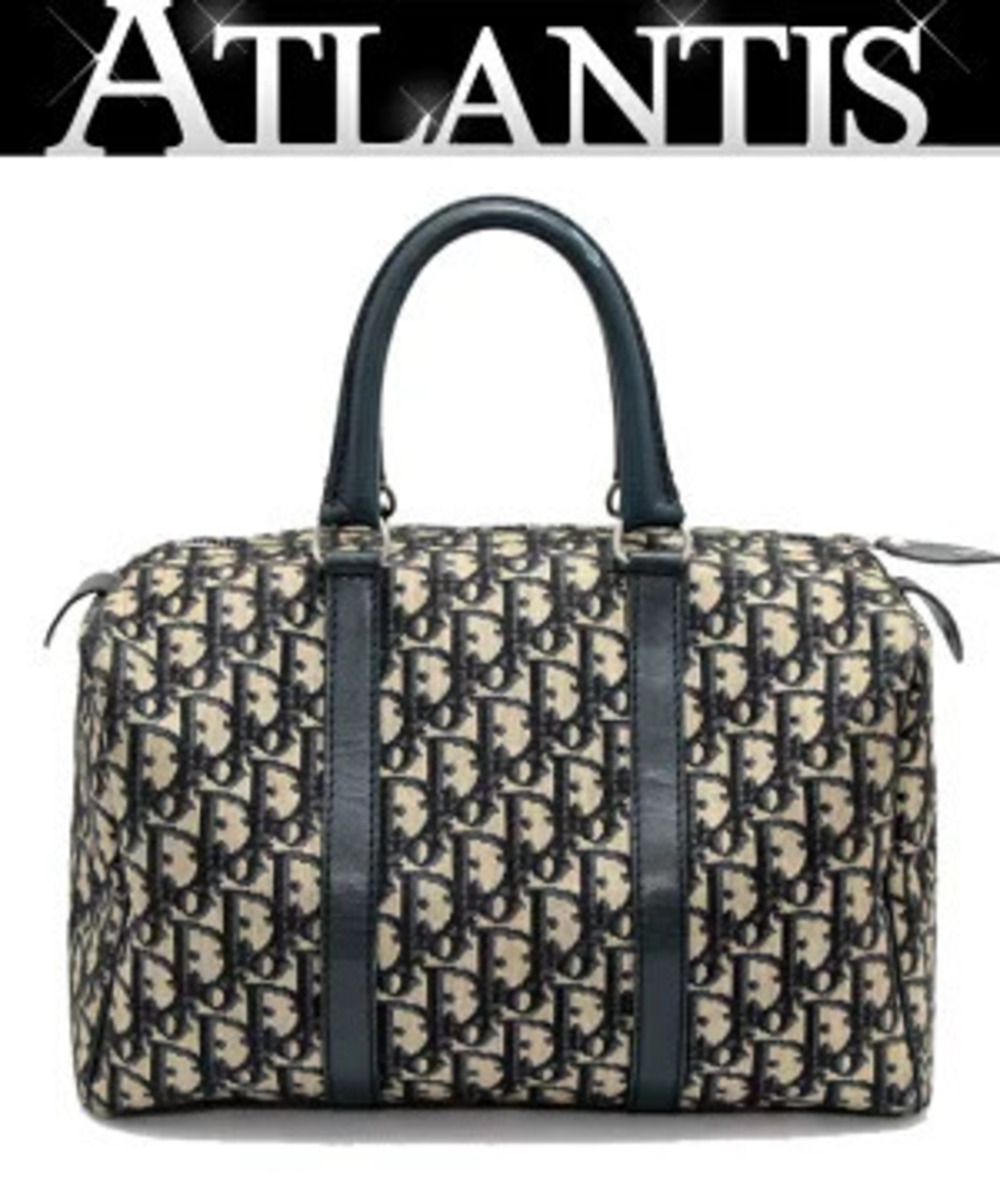 Christian Dior Trotter Boston Bag Handbag Canvas Navy Blue